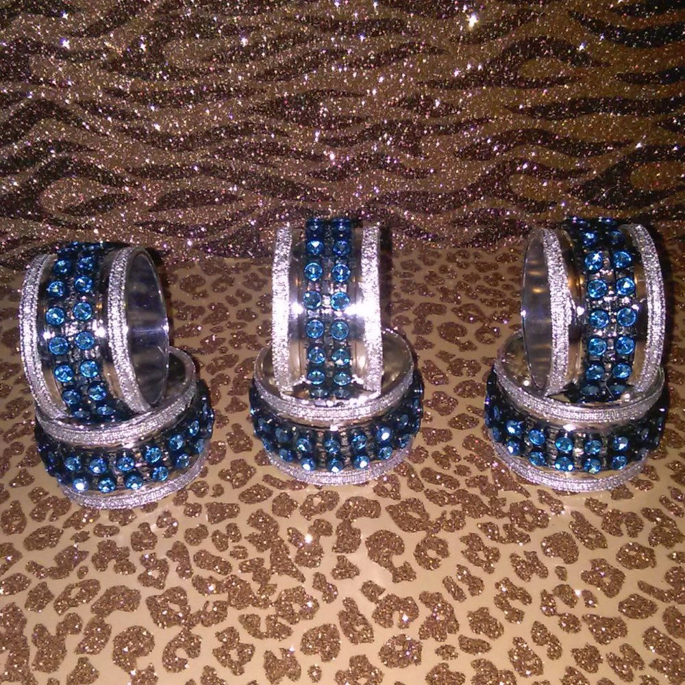 Silver/Turquoise NEW 6pc Napkin rings
